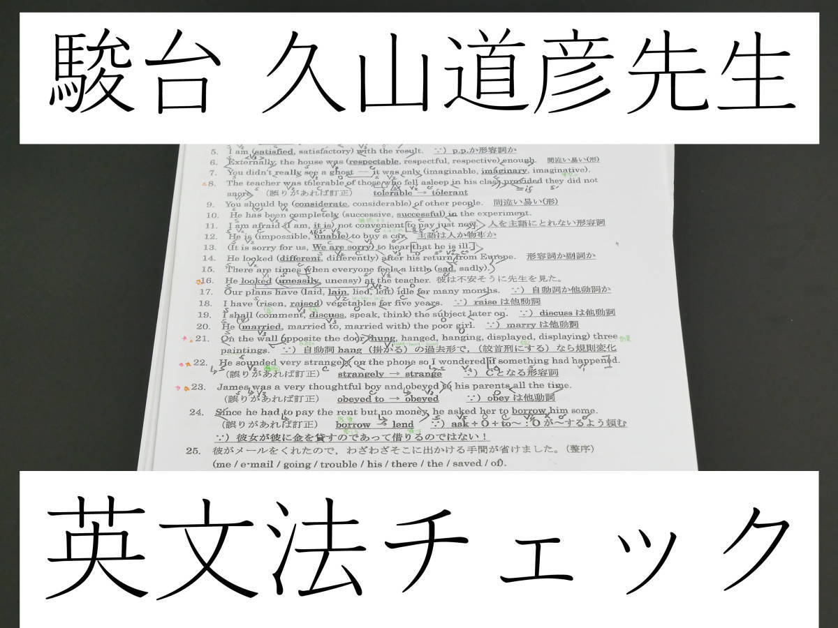 駿台 18年度 久山道彦先生 英文法チェック 高2Sα頻出英文法チェック