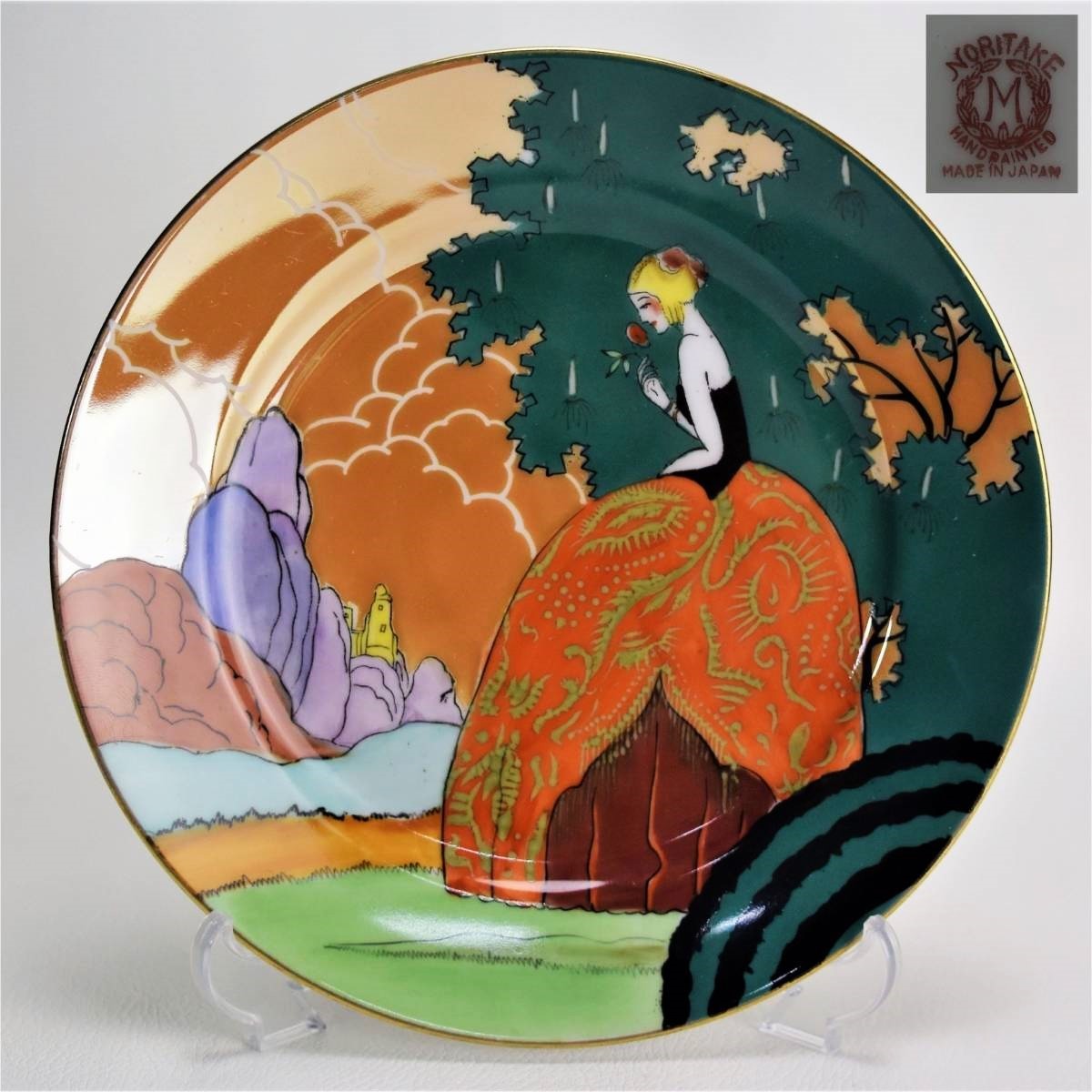 オールドノリタケ デコレディ プレート 飾り皿 ラスター彩 絵皿 貴婦人