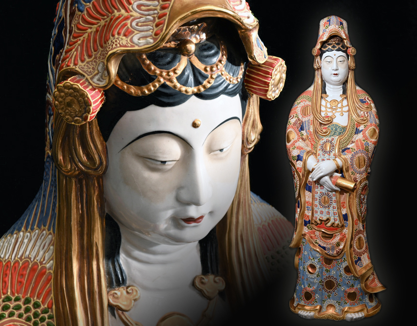 Yahoo!オークション - 特大 九谷焼 八幡窯 色絵金彩観音立像 観音像 仏
