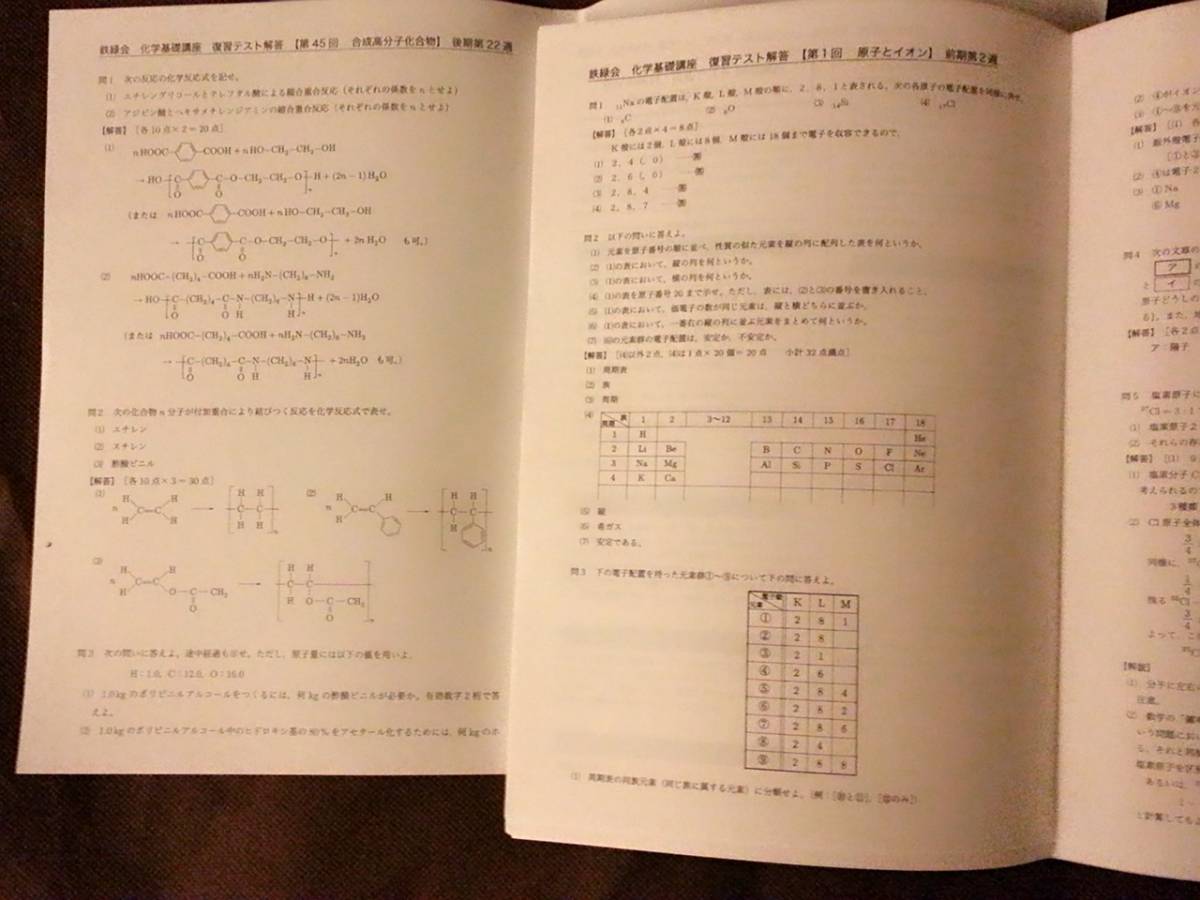 テキスト 鉄緑会 化学基礎講座復習テスト 解説解答 河合塾 駿台 鉄緑会