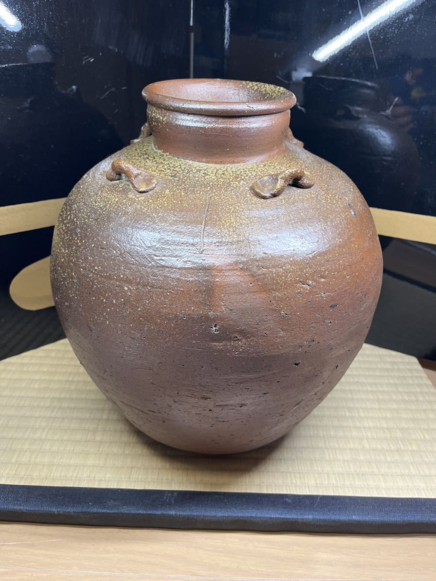 桃山時代 火襷 胡麻釉 古備前 変り形 四耳 葉茶壺 桂又三郎 鑑定 桃山