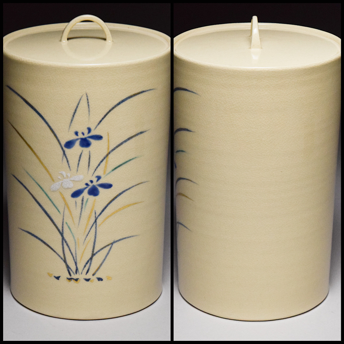 八八八】茜窯 色絵 菖蒲文 中置水指 ◇共箱 茶道具