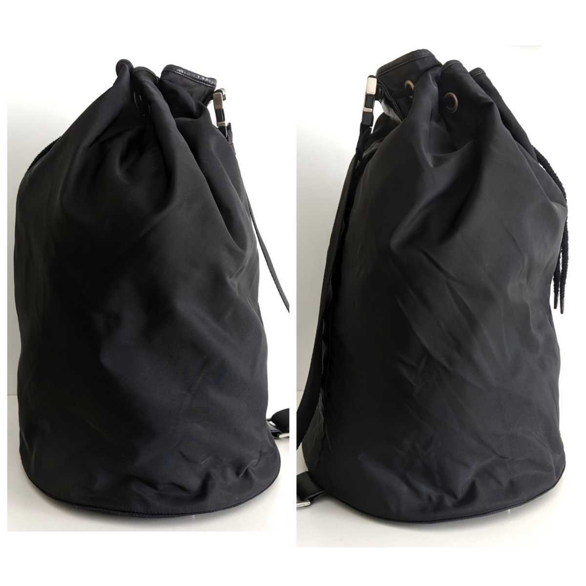 良品 PRADA ボンサック ナイロン レザー 巾着 ショルダーバッグ 大きめ