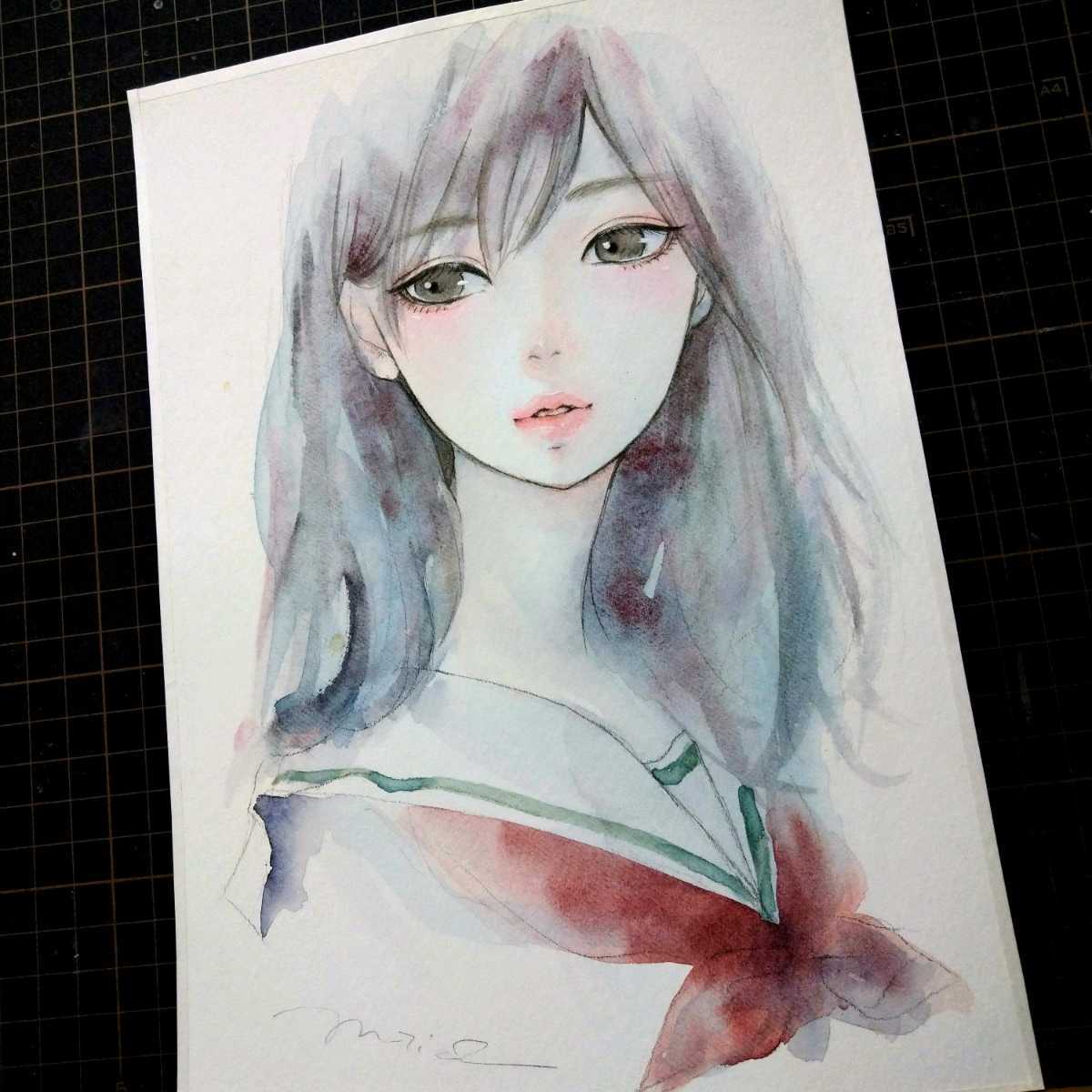 Yahoo!オークション - 絵画 肉筆原画 水彩画 手描きイラスト 美人画 美