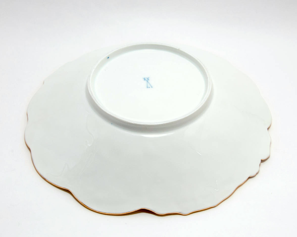 古マイセン 金飾 コバルト地 アカンサスレリーフ 装飾飾り皿 プレート