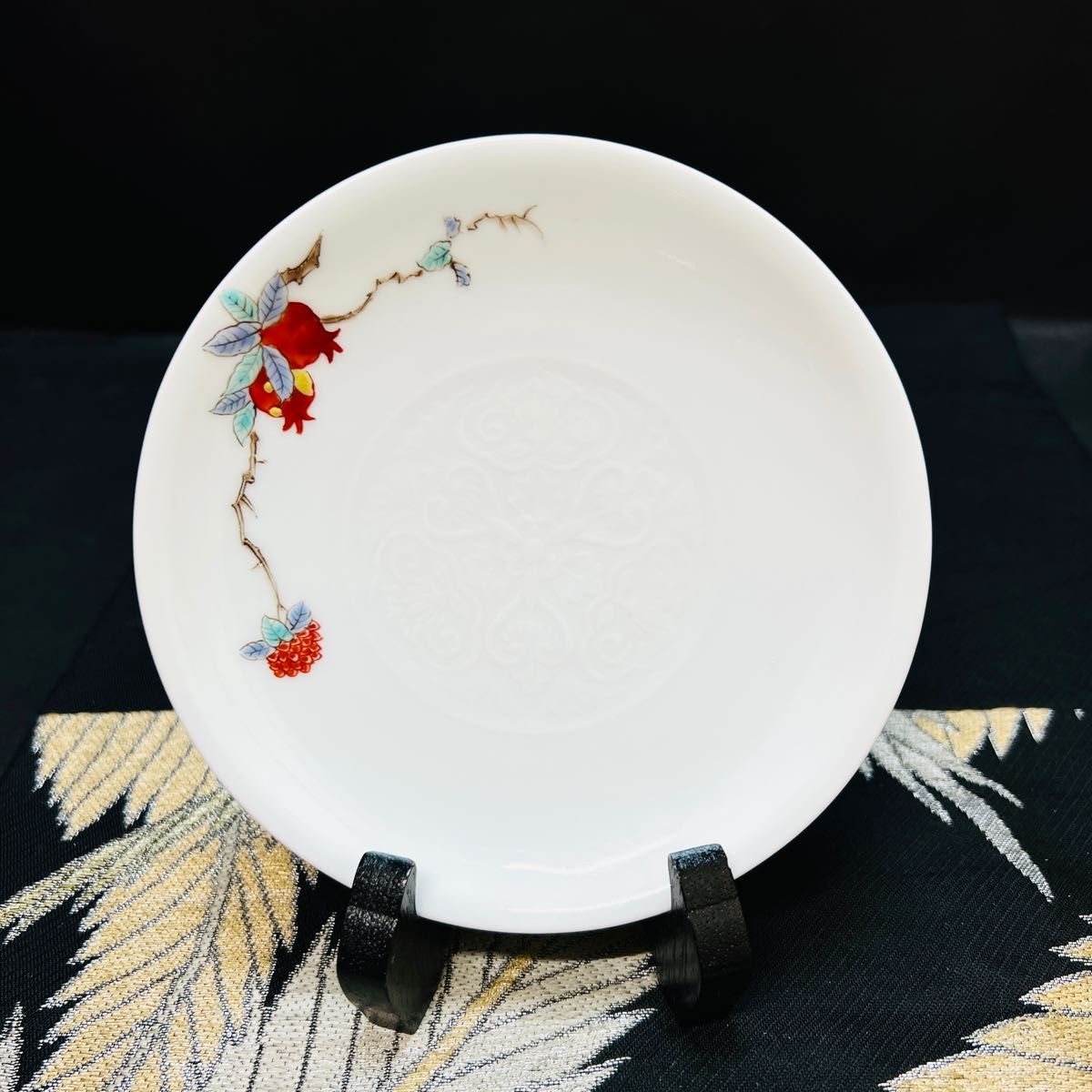 人間国宝 11代酒井田柿右衛門 染錦柘榴紋 皿 1枚 二重渦福 角福銘