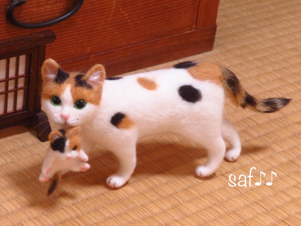 Yahoo!オークション - saf 猫 親子猫 飛び三毛 和猫 三毛猫 羊毛フェル
