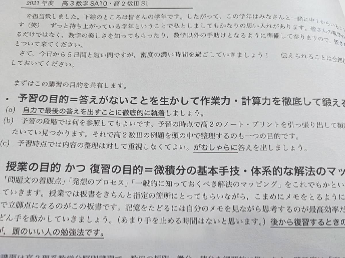 鉄緑会 21年 夏期 高3理系数学・分野別 数Ⅲ 栁沼先生 テキスト・冊子