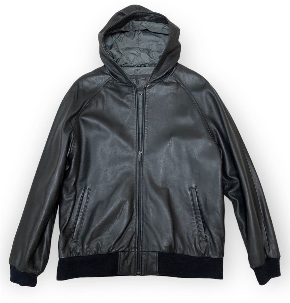 超レア オールド Stussy レザー パーカー ジャケット 裏地 モノグラム