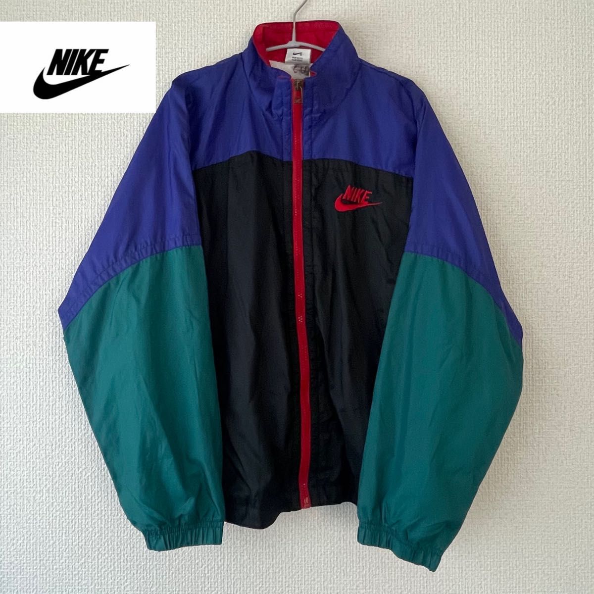 NIKE 90s ナイロンジャケット マルチカラー ロゴ刺繍 青 緑 黒 赤