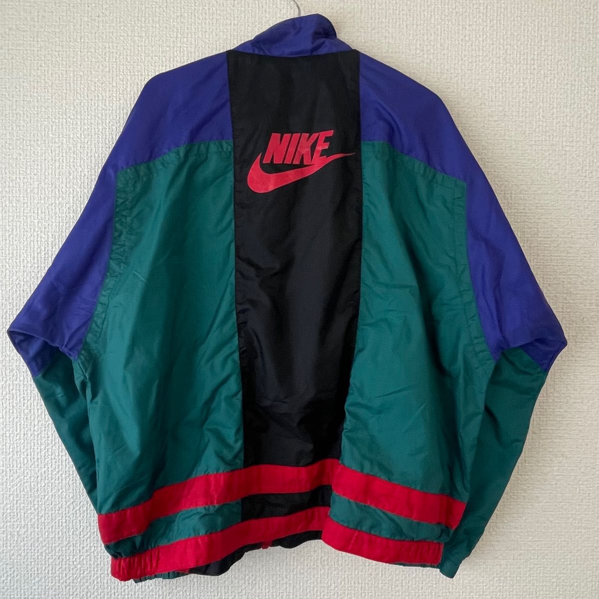 NIKE 90s ナイロンジャケット マルチカラー ロゴ刺繍 青 緑 黒 赤