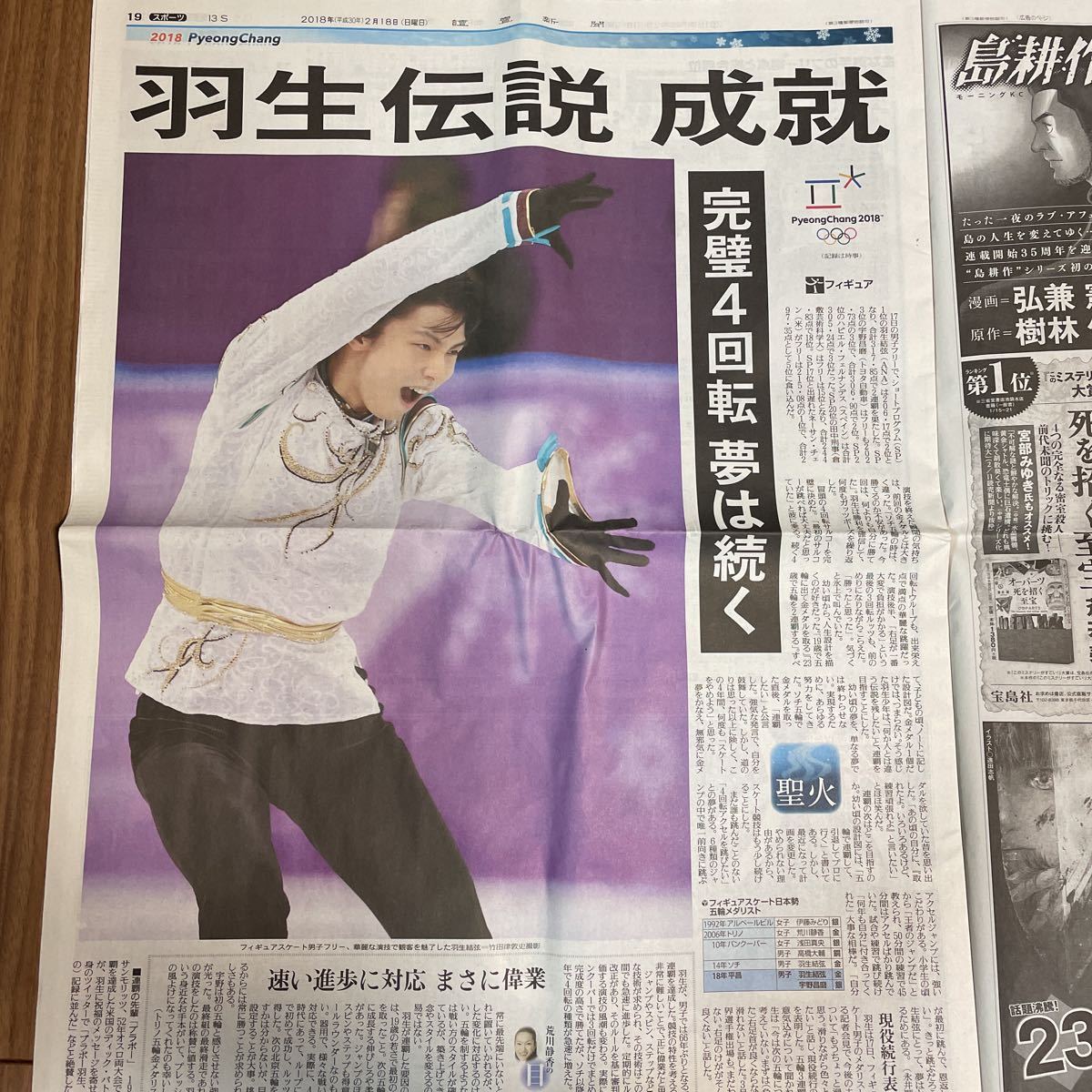 Yahoo!オークション - 羽生結弦さん 2018年平昌五輪連覇 新聞各紙セッ