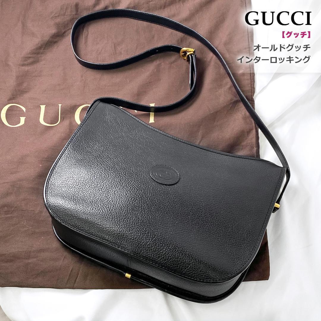 GUCCIショルダーバッグレザーシボ革インターロッキング丸形