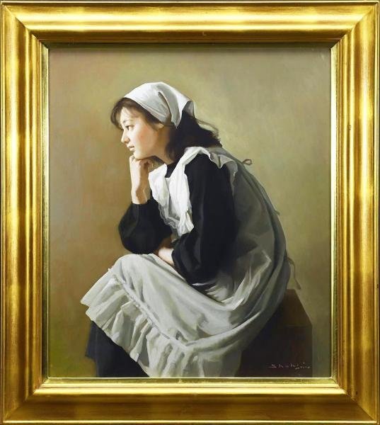 上尚司 絵画 黒のジャンパースカート 原作 油絵 上尚司 絵画 黒の