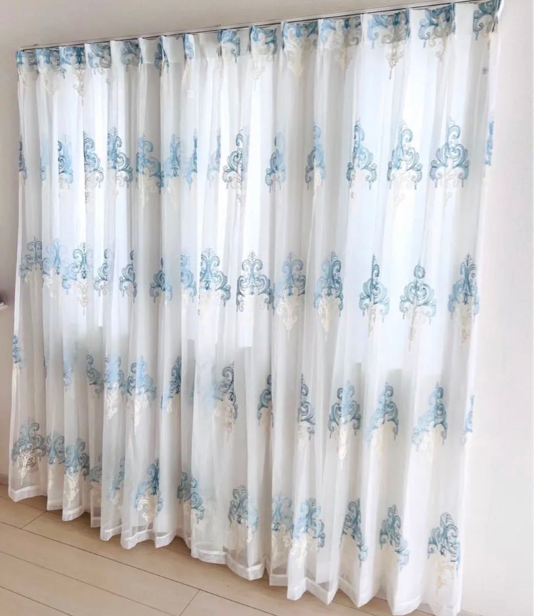 レースカーテン 2枚入り アンティーク フランス 刺繍 花柄 チュール