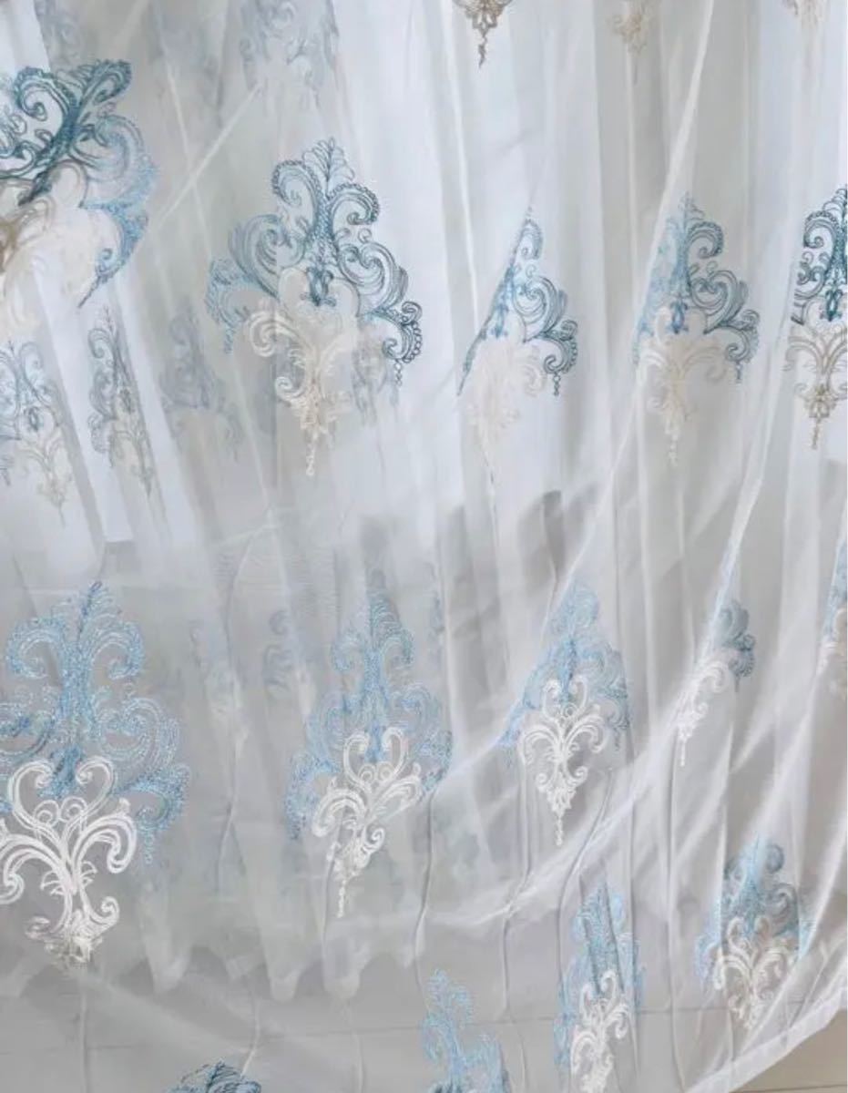 レースカーテン 2枚入り アンティーク フランス 刺繍 花柄 チュール