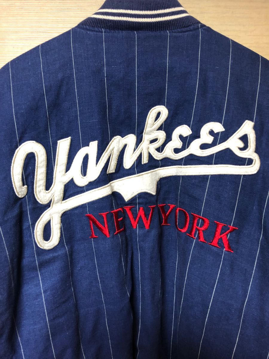 ヤンキース スタジャン 刺繍 ワッペン ストライプ メンズ 古着 MLB