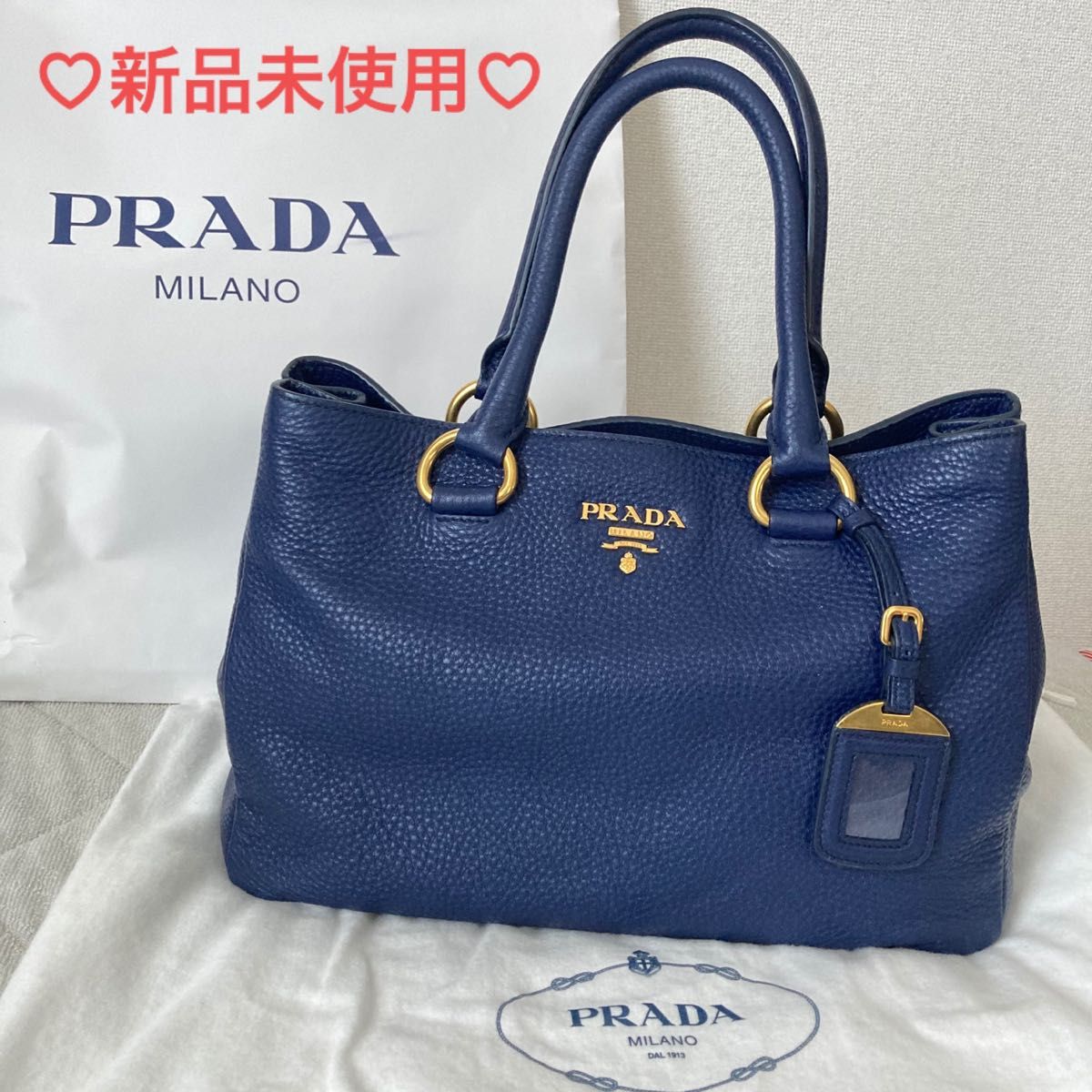 新品 PRADA ネイビー レザーハンドバッグ 2way トートバッグ プラダ