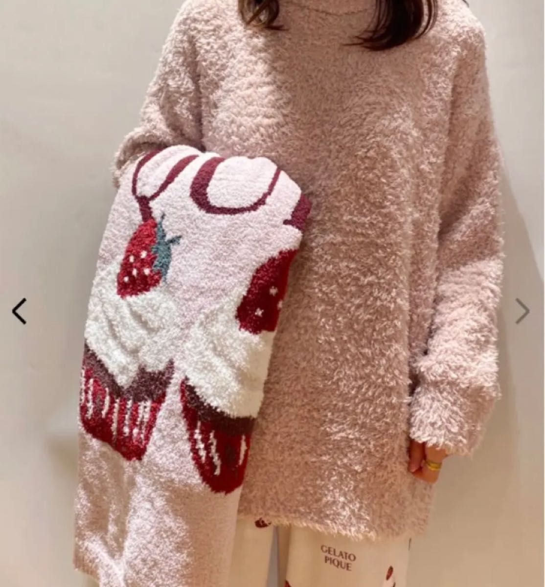 ジェラートピケ カップケーキ いちご ピンク モチーフジャガード