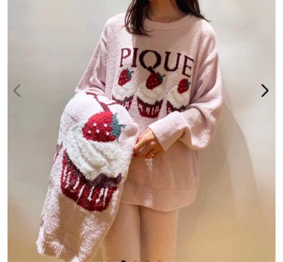 ジェラートピケ カップケーキ いちご ピンク モチーフジャガード