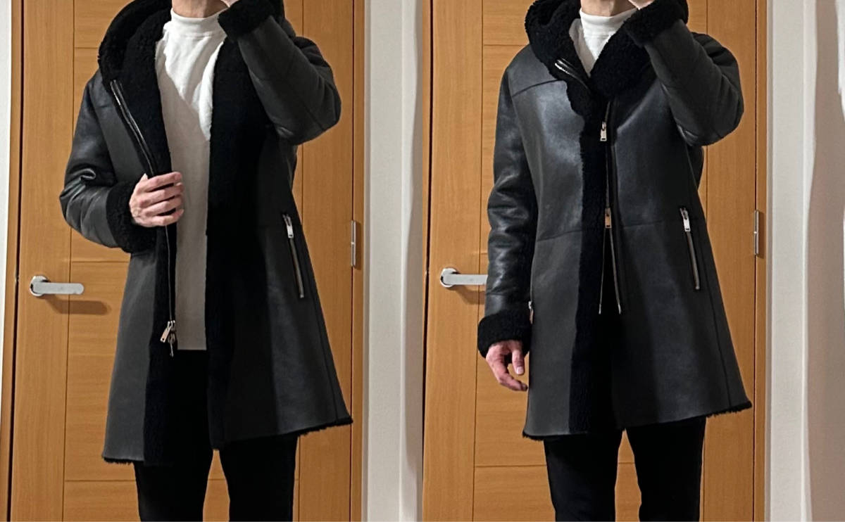 定価31万 20AW junhashimoto MOUTON WRAP COAT 4 黒 美品 ジュン
