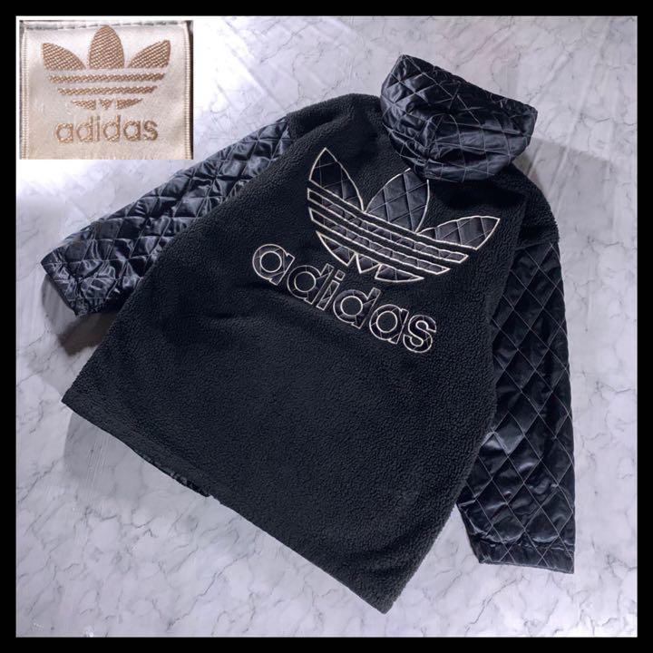90s adidas デサント製 ボア キルティング切替 ブルゾン 背面刺繍ロゴ