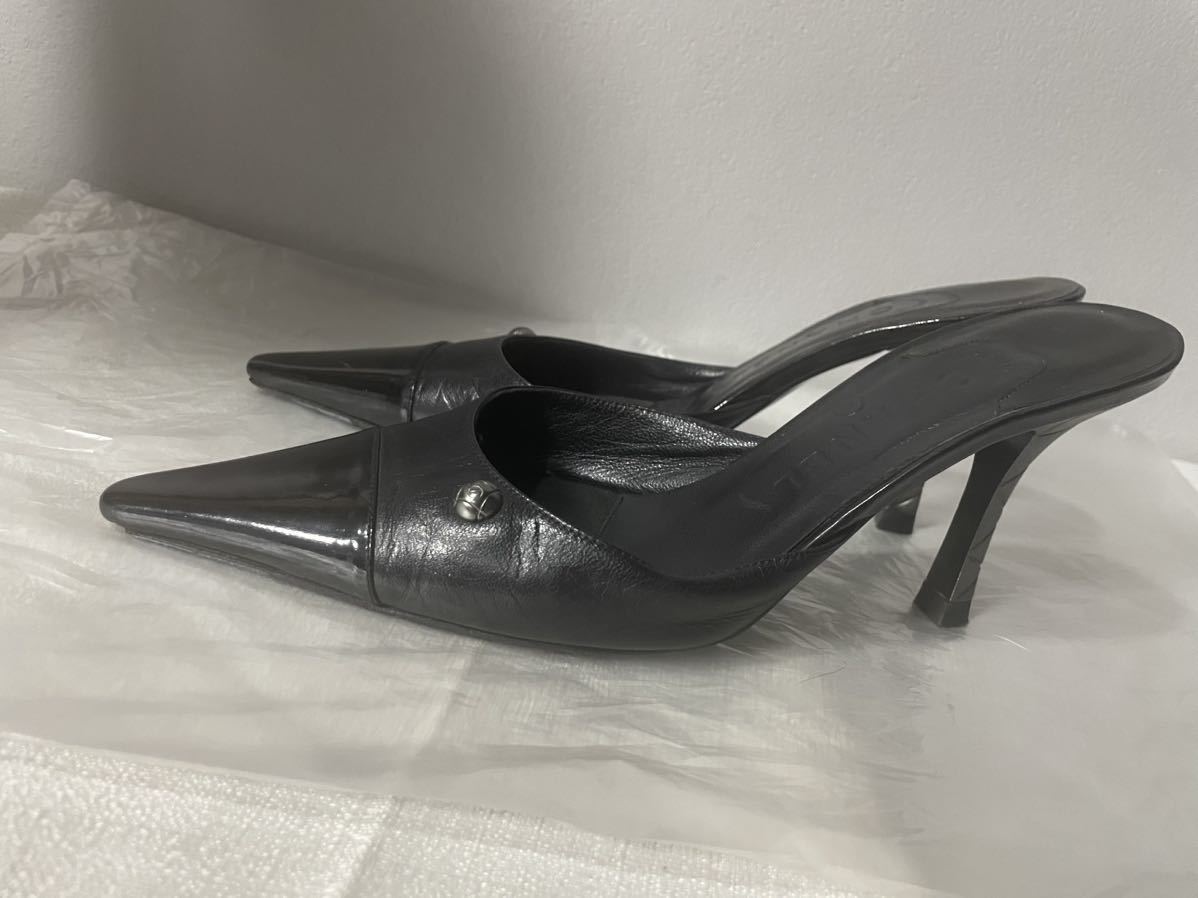 本物シャネルCHANEL 黒ブラックミュールサンダルココマーク24cm