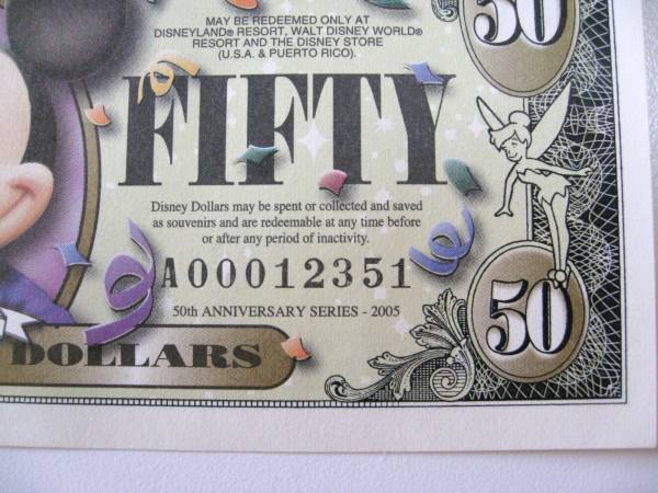 ディズニーダラー 50ドル札 （2005年版） $50 紙幣 50周年限定品