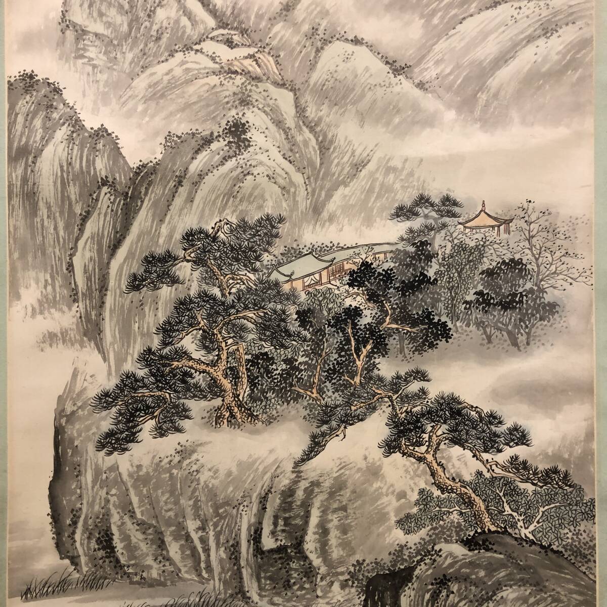 不詳/作者不詳/春景山水人物図/布袋屋掛軸HF-757