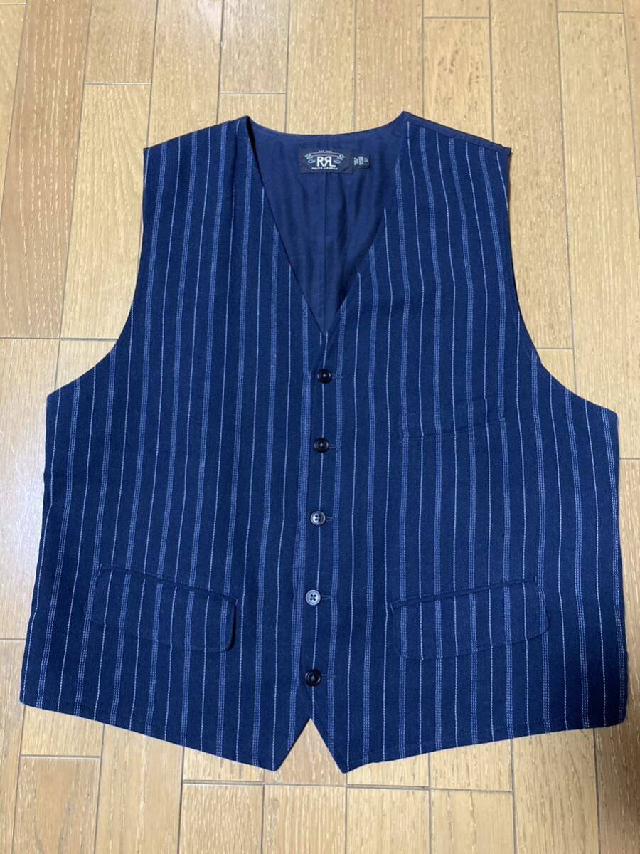 傑作/ジョニーデップ着】RRL “Indigo Linen Striped Vest” XS
