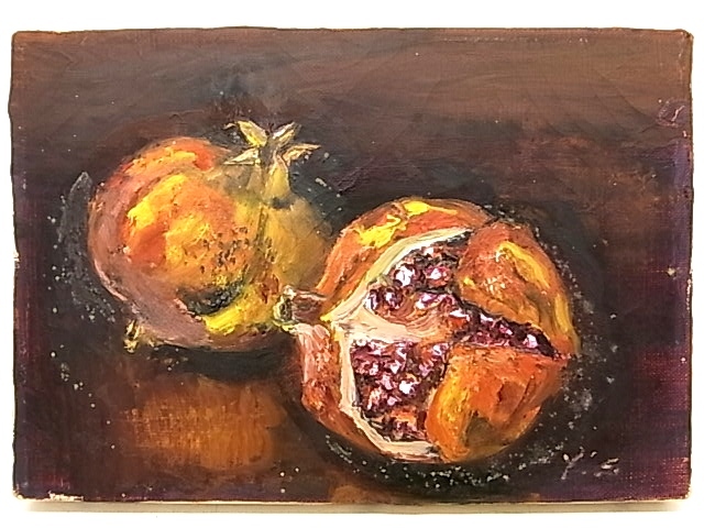 P. Cattana 油彩画 果物の静物画 ザクロ アンティーク ヴィンテージ