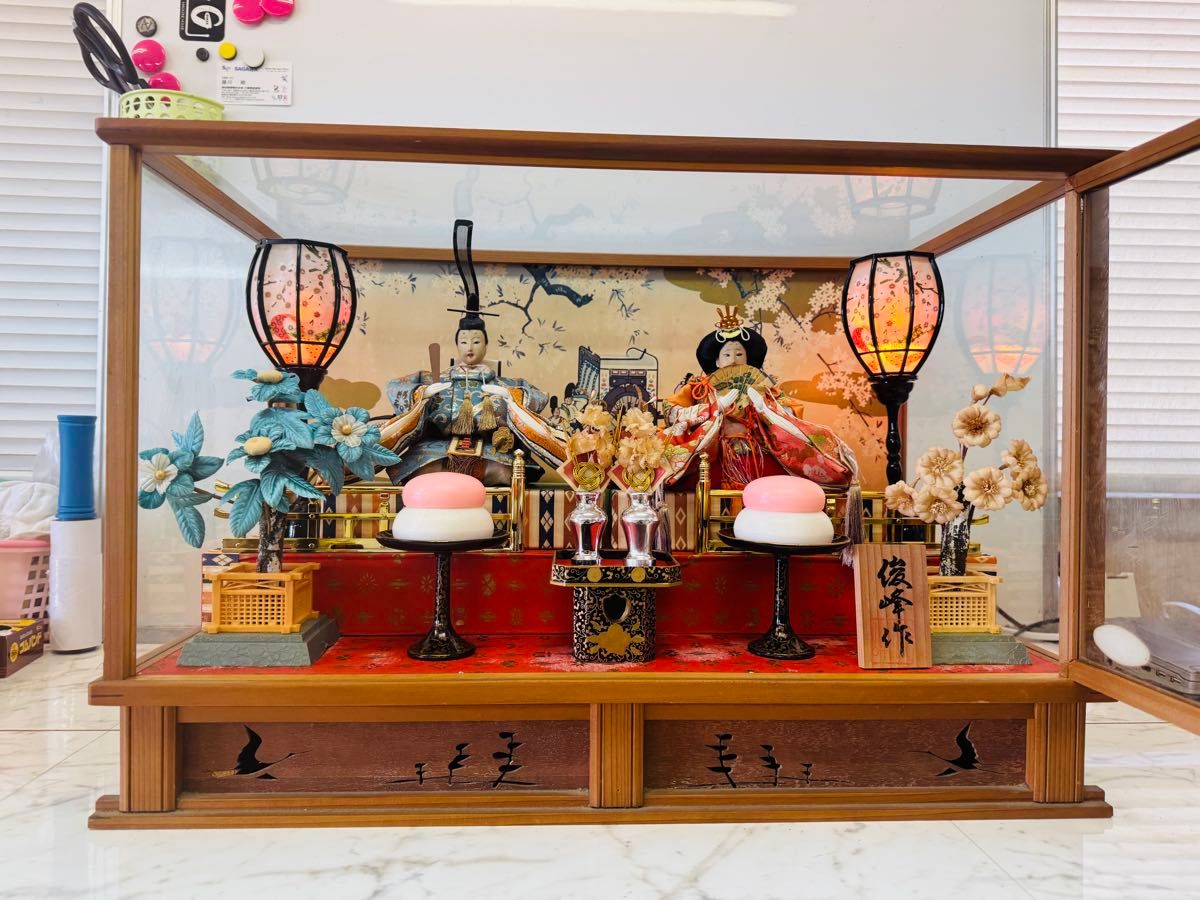 オルゴール付き雛人形 ガラスケース入り サイズ約66 5×50 5×39 5cm