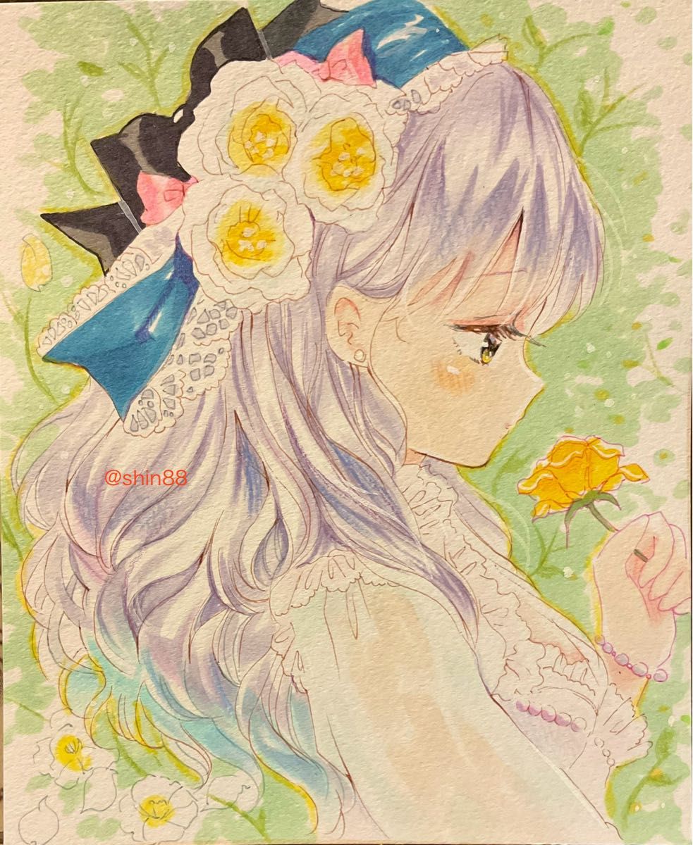 手描きイラスト オリジナル 創作 色紙 寸松庵 旧正月 赤 朱 春節