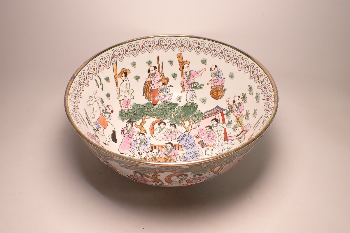 清 同治年製 粉彩色絵『人物物語文』花鉢 飾鉢⁄ 茶道具
