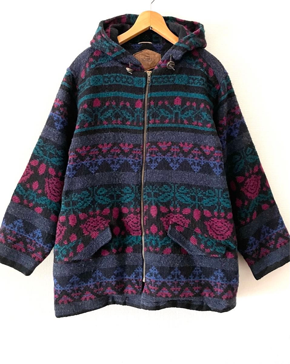 90s USA製 Woolrichウールリッチ ネイティブ柄 ロング ウール