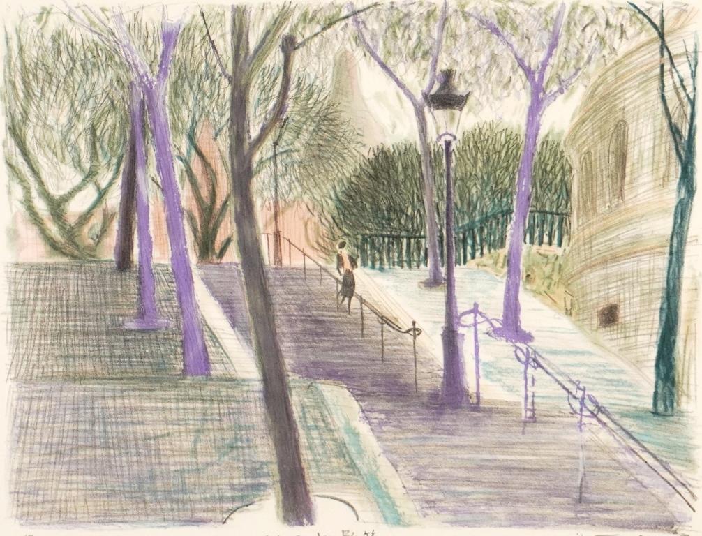 竹谷富士雄「モンマルトル昼下がり」パステル画 真作保証 画集掲載 師