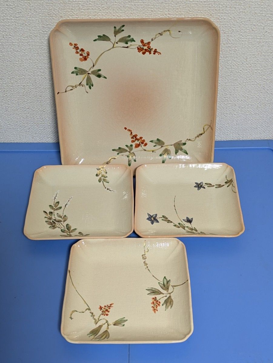 平安橘吉 赤絵和皿 5枚セット 鳳凰絵柄 平安橘吉 赤絵和皿 5枚セット