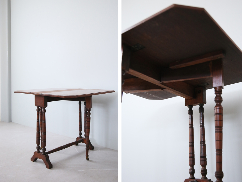 英国アンティーク木製ゲートレッグテーブル/ダイニング机バタフライ(92