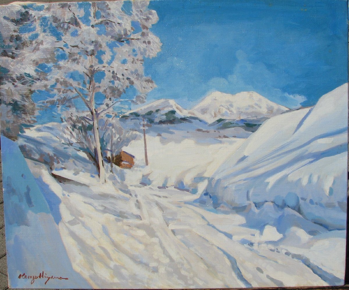 東京芸大小磯教室主要作家,檜山健三「雪景」P10号油彩,白銀の世界 東京