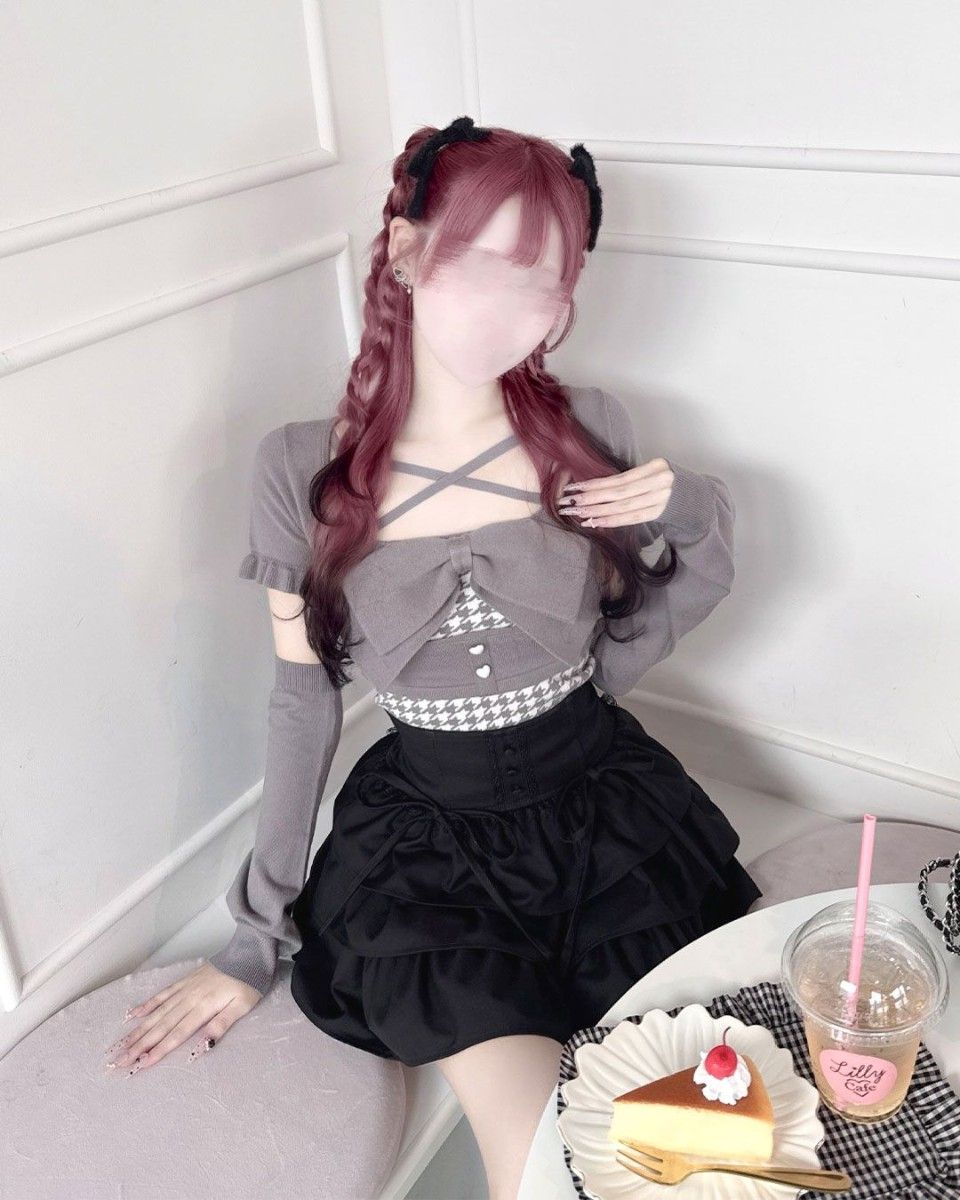 ミシェルマカロン イモ 千鳥柄ハイネックアンサンブルトップス ハニー