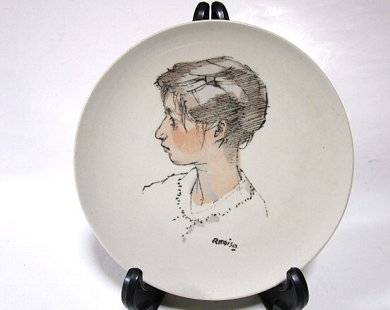 小磯良平画伯直筆 絵皿 1955年 超レア美術品 小磯良平画伯直筆