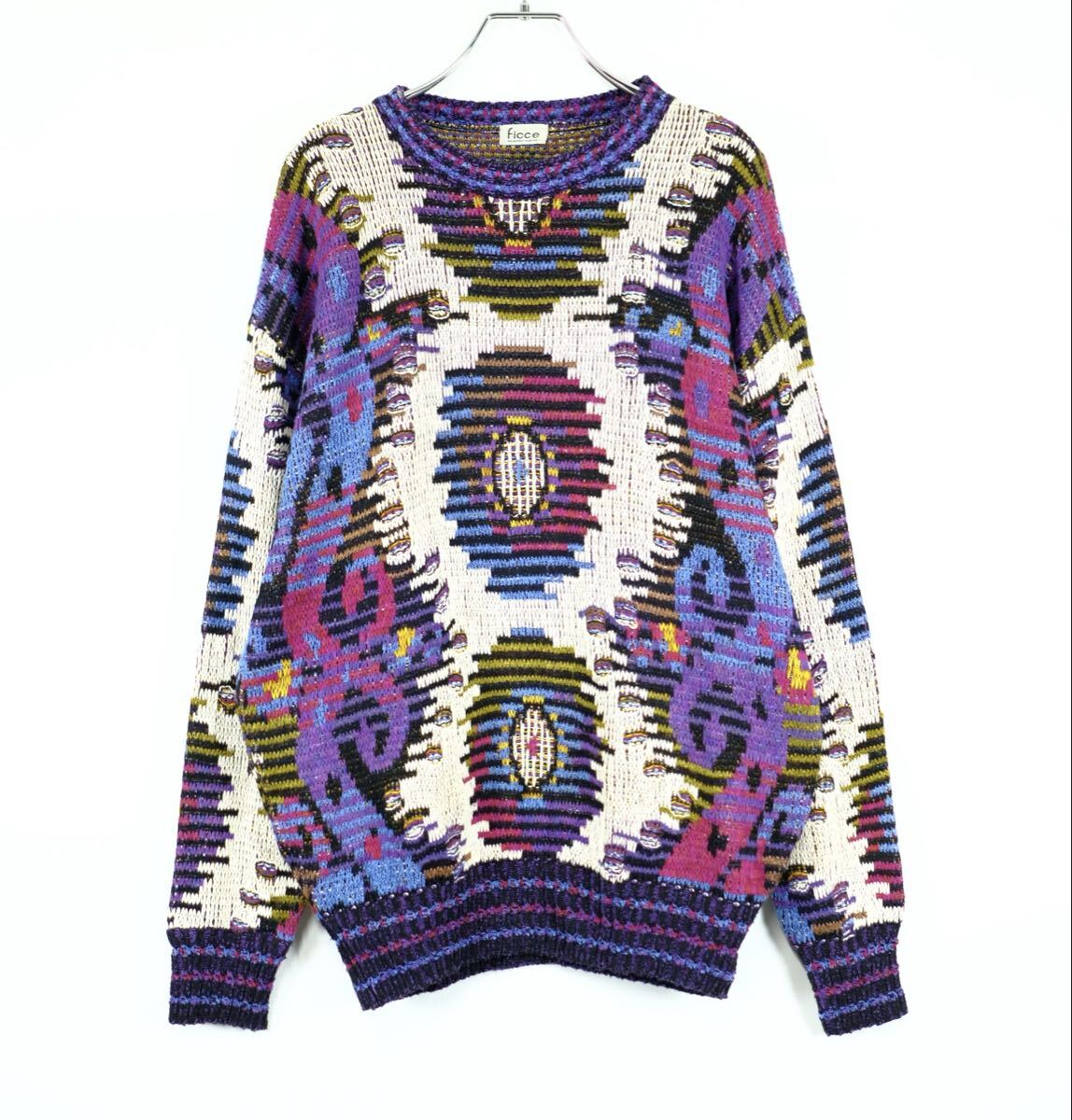 1980s】Ficce Yoshiyuki Konishi 総柄ニットセーター ドン小西