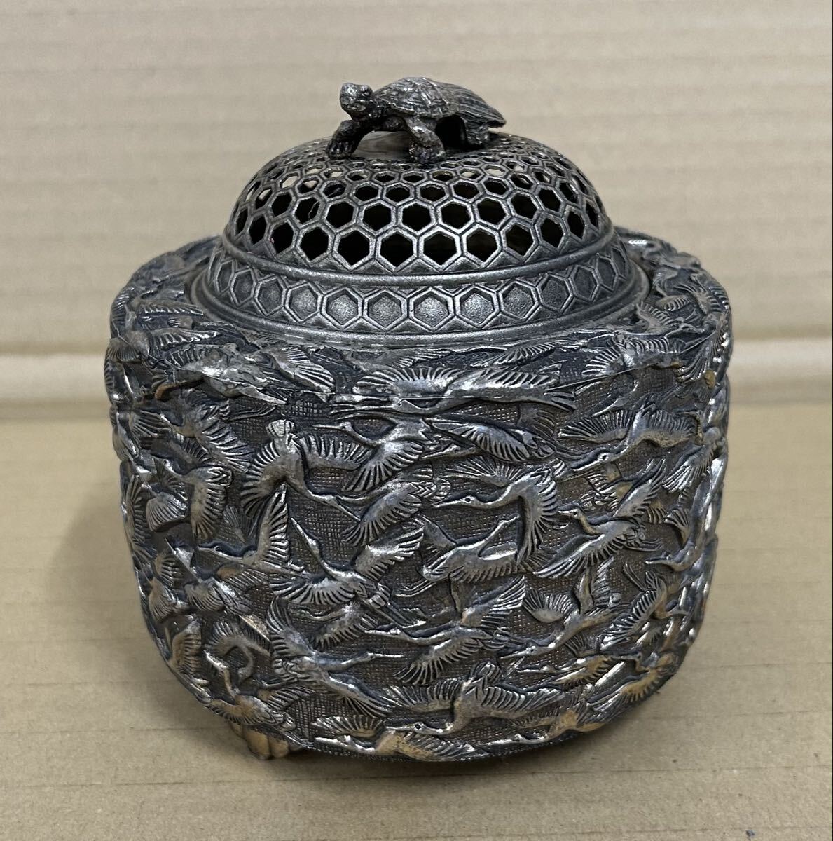 緑屋*南□香炉 佐野宏采 菊華 透かし火屋 茶道具*