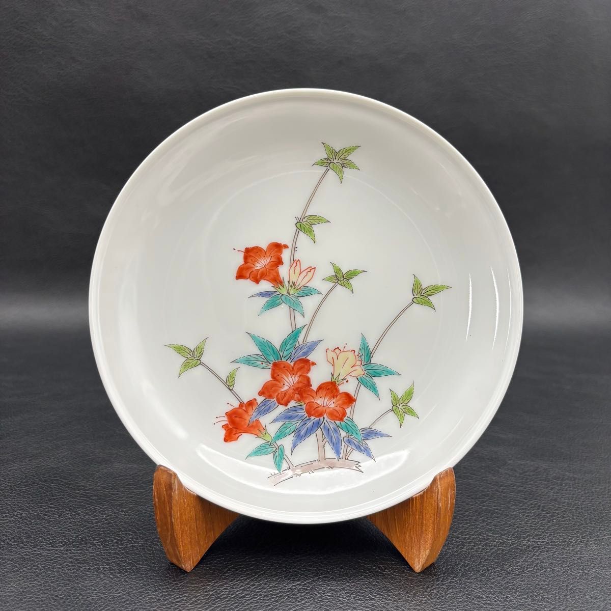 鍋島焼 染錦 陶額 萩菊紋 岳山造 共箱付き 飾り皿 額皿 伝統工芸