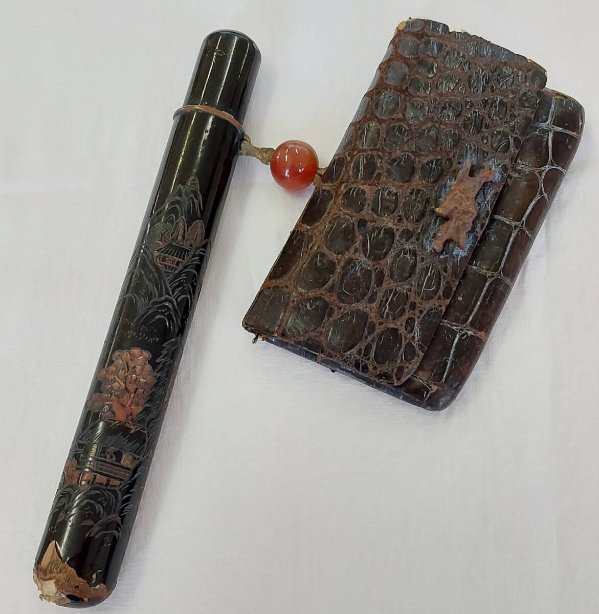 専用 Y2978-6 時代物 象嵌銀金具 煙管筒 煙草入 キセル筒 専用 Y2978-6