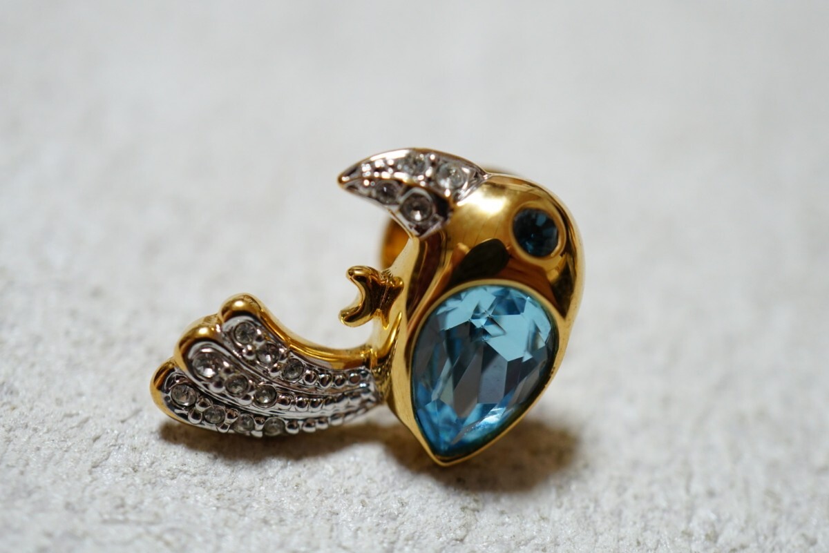 スワロフスキー ブローチ オウム 鳥 パヴェ ゴールド 正規品 美品 箱付