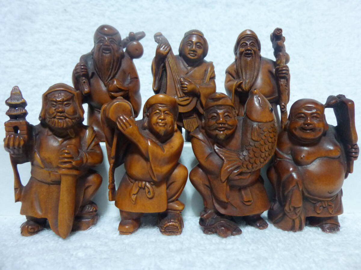 B福の神像 四体セット彫刻根付天然素材アンティーク骨董飾り物古美術