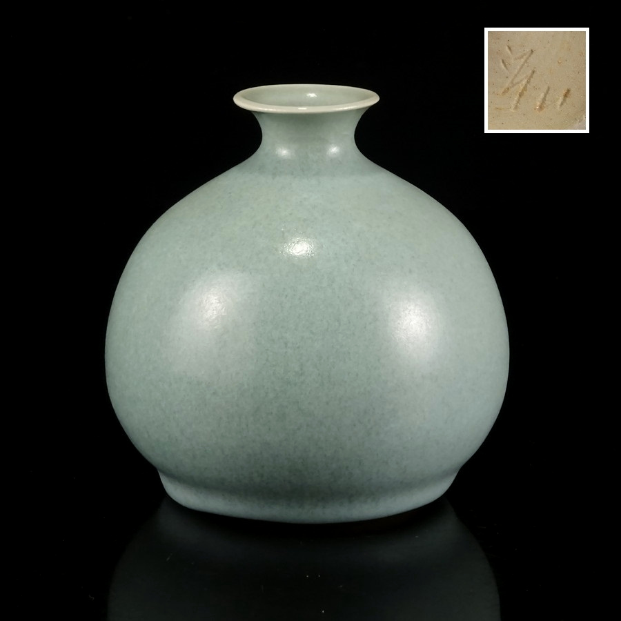 人間国宝 中島宏 造 青瓷 花瓶 高さ約34cm Yahoo!オークション -「人間