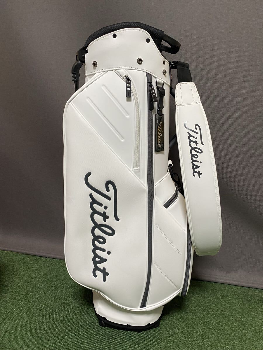 送料無料/美品 大型高級Titleist エナメルゴルフバッグ オフホワイト