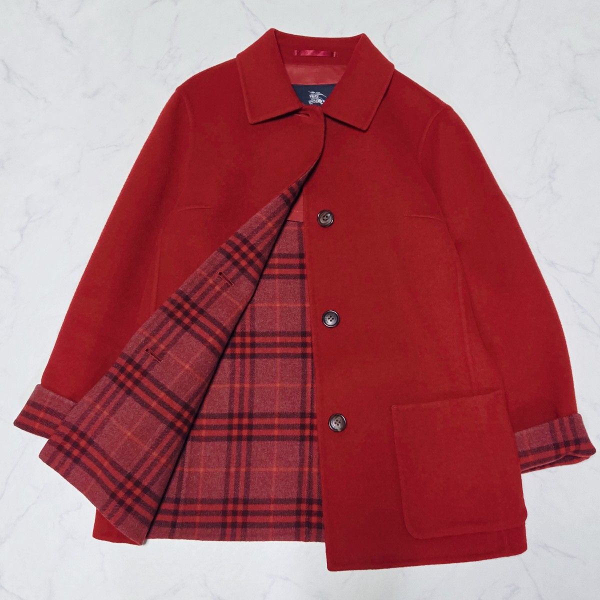 バーバリー コート 7号 ウール ダブルフェイス レディース 裏チェック